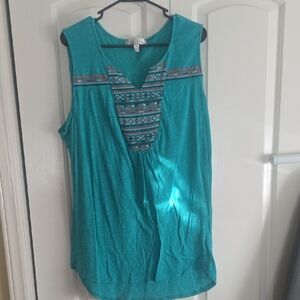 Teal Embroidered Women's Tank Top